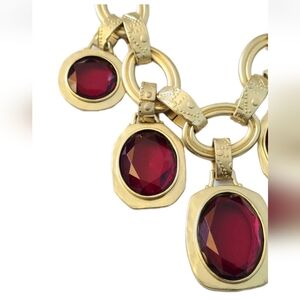 Chicos chunky dangle drops Bezel Bib Necklace red gothic statement runway